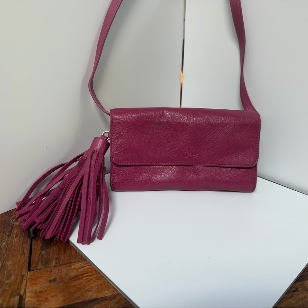 Foley + Corinna Fuchsia Leather Crossbody Bag with Tassel